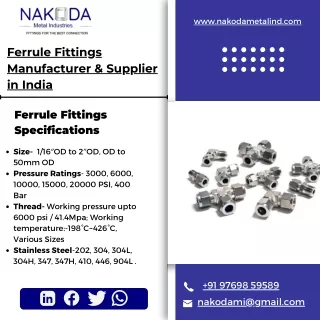 Leading Indian Manufacturer of Ferrule Fittings - Nakoda Metal Industries.