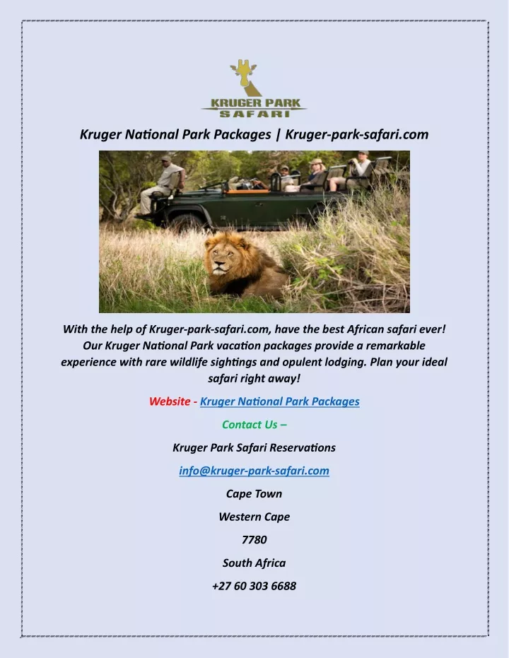 kruger national park packages kruger park safari