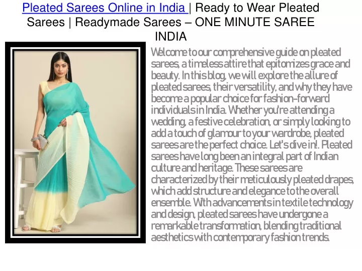 pleated sarees online in india ready to wear pleated sarees readymade sarees one minute saree india