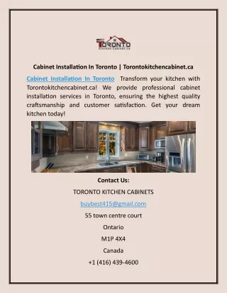 Cabinet Installation In Toronto | Torontokitchencabinet.ca