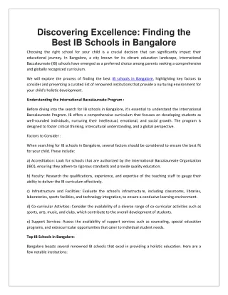 Finding the Best IB Schools in Bangalore