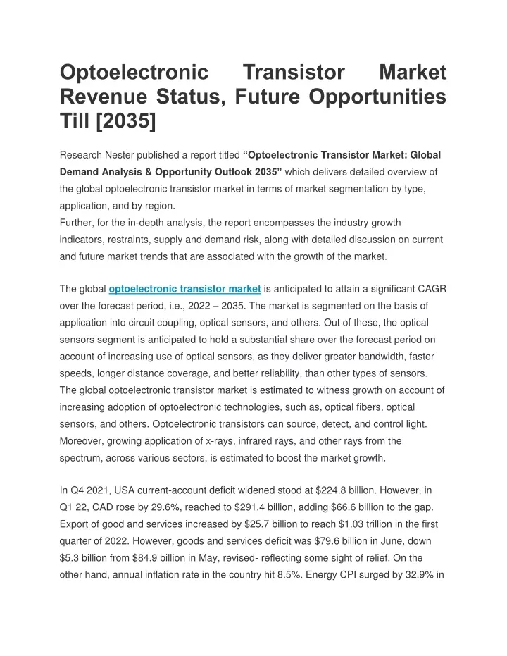 optoelectronic revenue status future