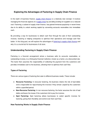 exploring the advantages of factoring in supply