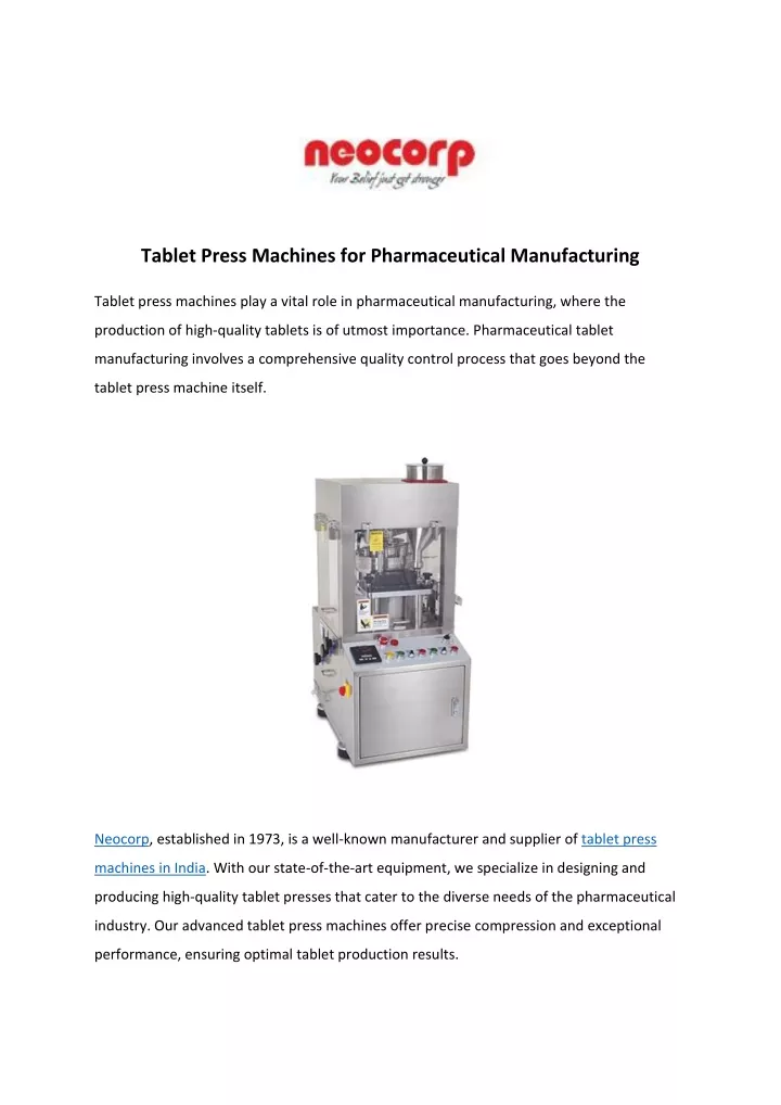 tablet press machines for pharmaceutical
