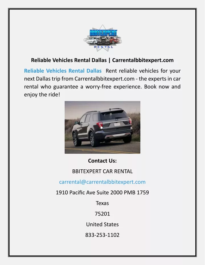 reliable vehicles rental dallas