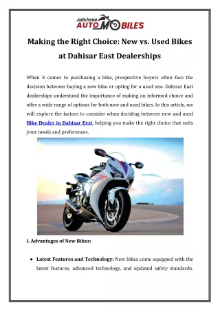 Making the Right Choice New vs Used Bikes at Dahisar East Dealerships