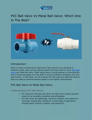 PVC Ball Valve Vs Metal Ball Valve: Which One Is The Best