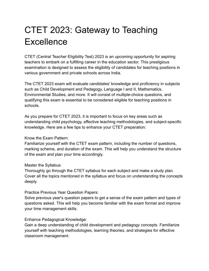 ctet 2023 gateway to teaching excellence