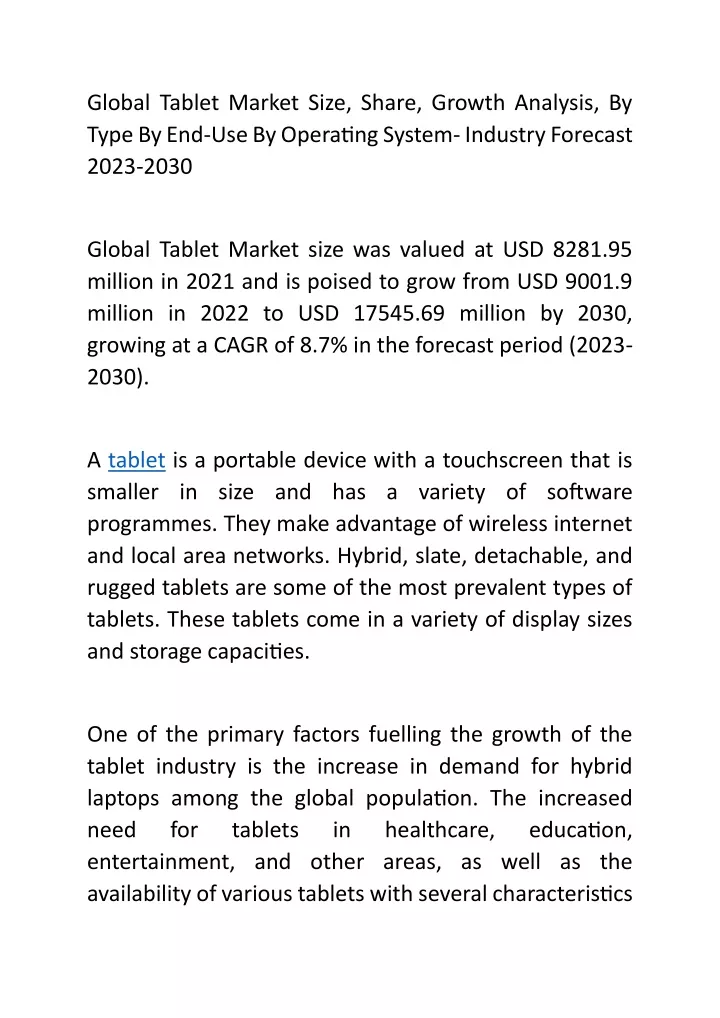 global tablet market size share growth analysis