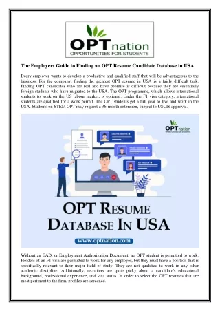the employers guide to finding an opt resume