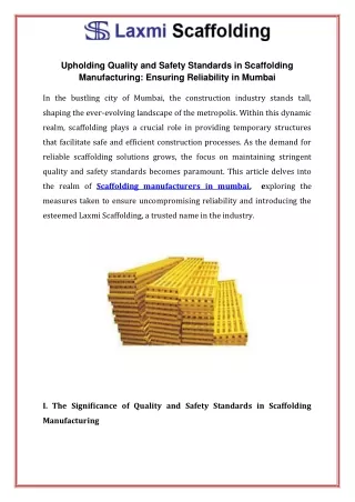 Upholding Quality and Safety Standards in Scaffolding Manufacturing Ensuring Reliability in Mumbai