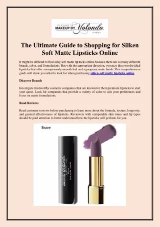 Silken Soft Matte Lipsticks Online - Playing in Makeup by Yolondo