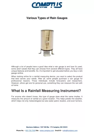 Various Types of Rain Gauges