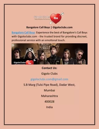 Bangalore Call Boys | Gigoloclubs.com