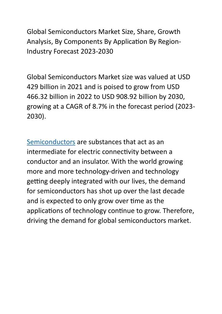 global semiconductors market size share growth
