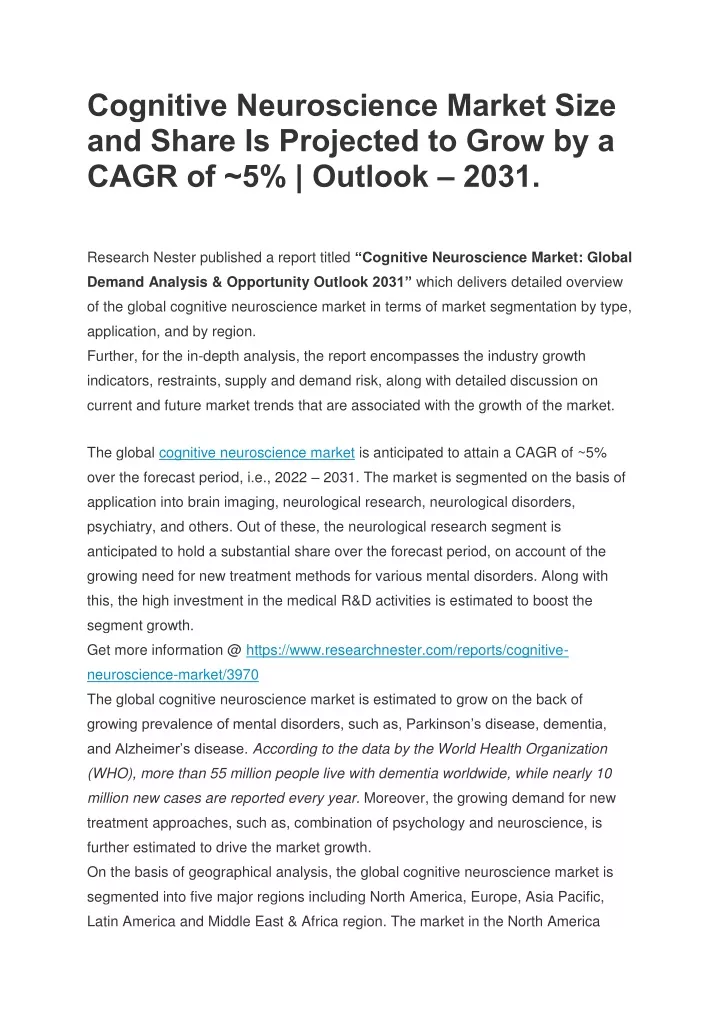 cognitive neuroscience market size and share