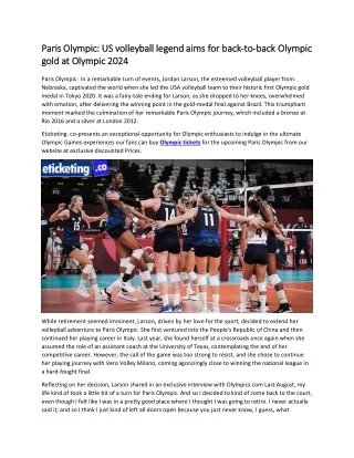 Paris Olympic US volleyball legend aims for back-to-back Olympic gold at Olympic 2024