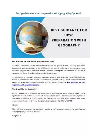 Best guidance for upsc preparation with geography Optional