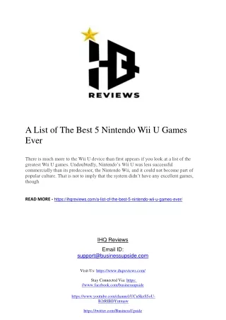 A List of The Best 5 Nintendo Wii U Games Ever