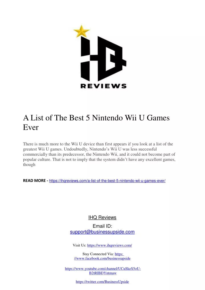 a list of the best 5 nintendo wii u games ever