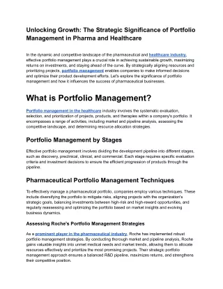 Unlocking Growth The Strategic Significance of Portfolio Management in Pharma and Healthcare