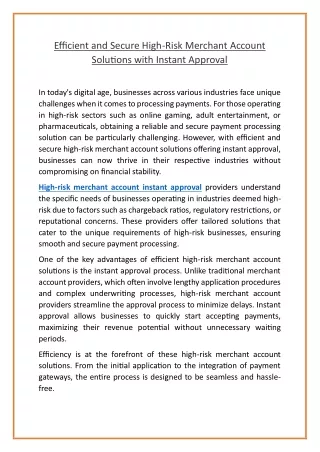 efficient and secure high risk merchant account
