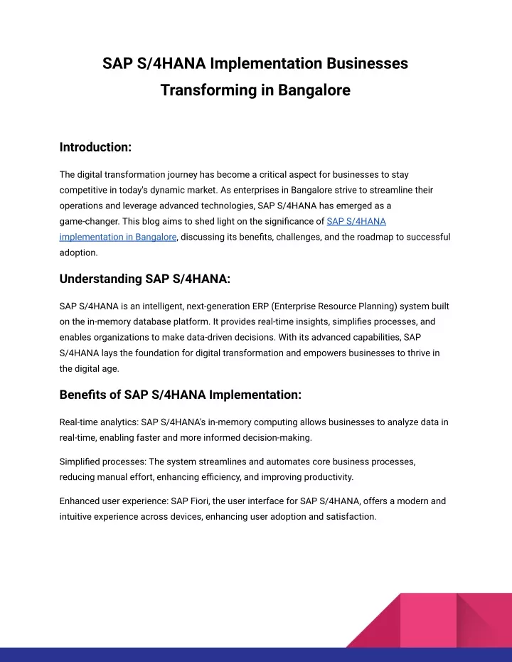 sap s 4hana implementation businesses