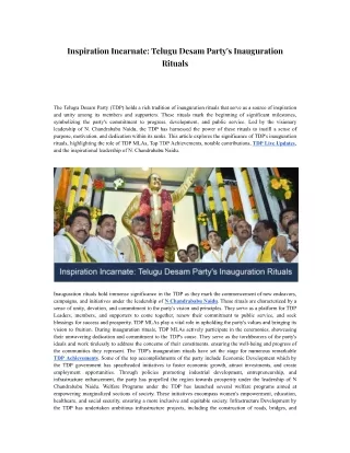 Inspiration Incarnate Telugu Desam Party's Inauguration Rituals