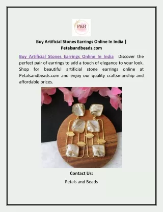 Buy Artificial Stones Earrings Online In India | Petalsandbeads.com