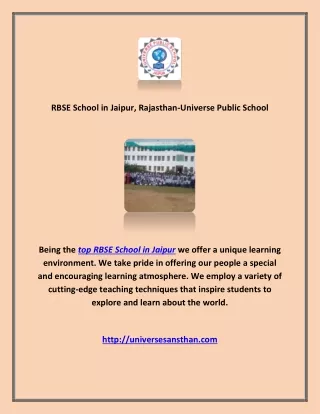 RBSE School In Jaipur, Rajasthan-Universe Public School