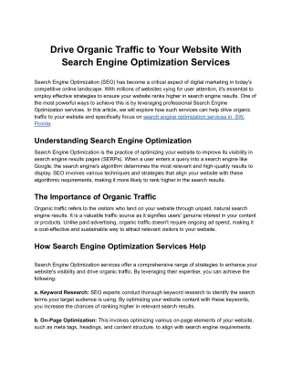 drive organic traffic to your website with search