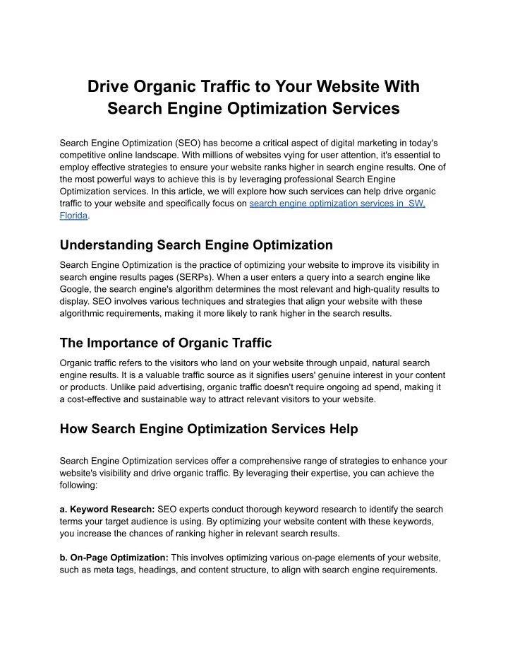 drive organic traffic to your website with search