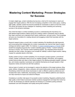 Mastering Content Marketing: Proven Strategies for Success