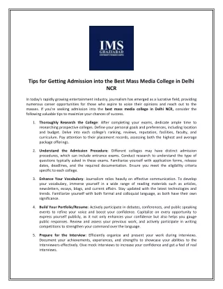 Tips for Getting Admission into the Best Mass Media College in Delhi NCR