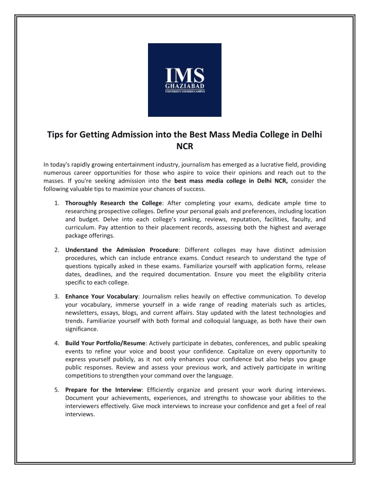 tips for getting admission into the best mass