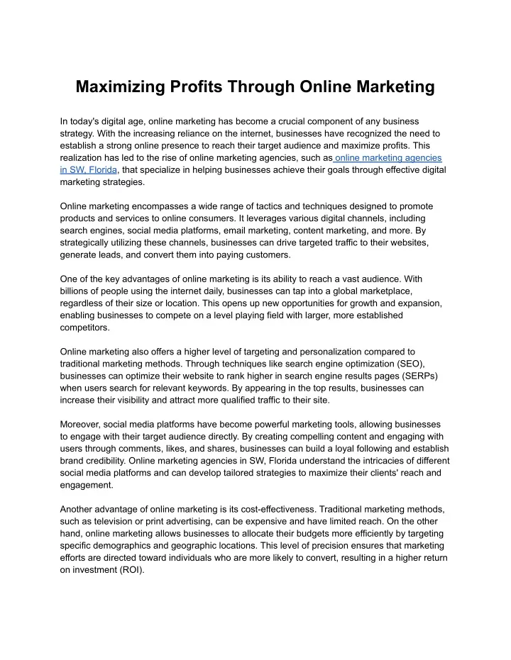 maximizing profits through online marketing