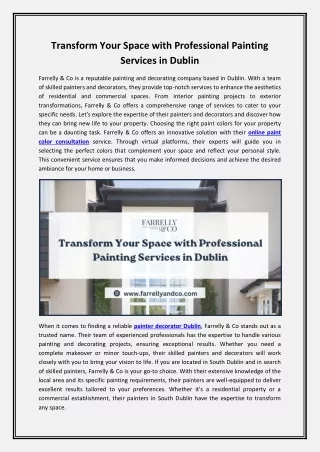 Transform Your Space with Professional Painting Services in Dublin