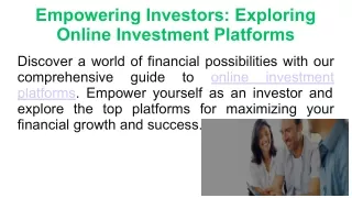 Empowering Investors: Exploring Online Investment Platforms