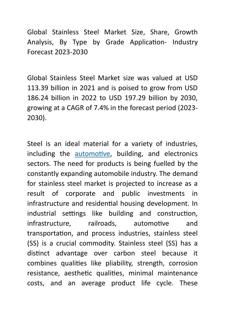 global stainless steel market size share growth