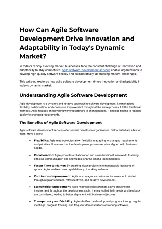 How Can Agile Software Development Drive Innovation and Adaptability in Today's?