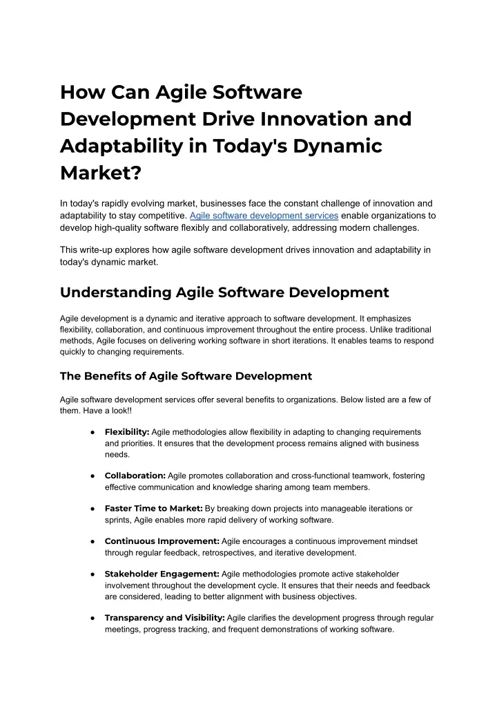 how can agile software development drive