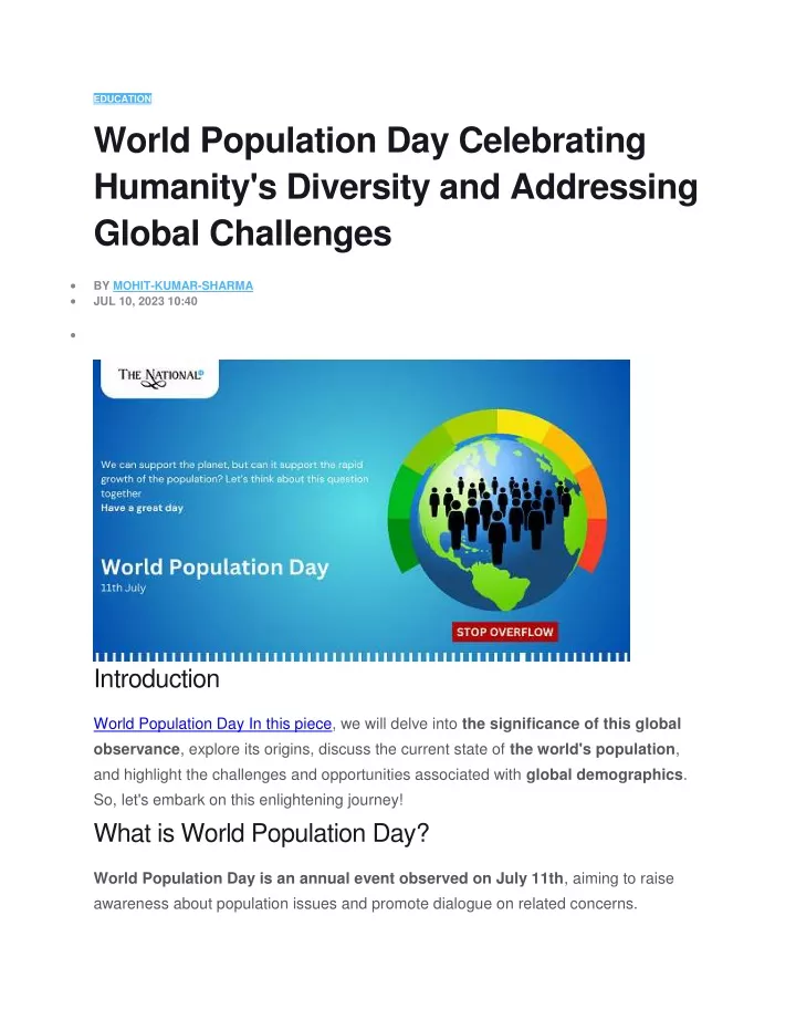 education world population day celebrating