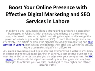 Boost Your Online Presence with Effective Digital Marketing and SEO Services in Lahore