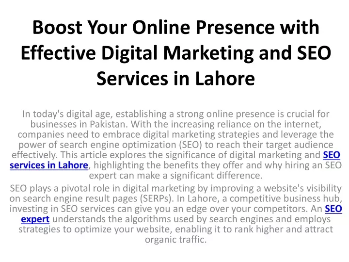 boost your online presence with effective digital marketing and seo services in lahore