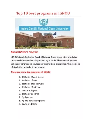 Top 10 best programs in IGNOU.