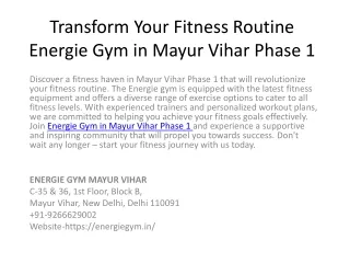 Transform Your Fitness Routine Energie Gym in Mayur