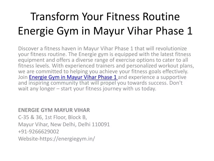 transform your fitness routine energie gym in mayur vihar phase 1