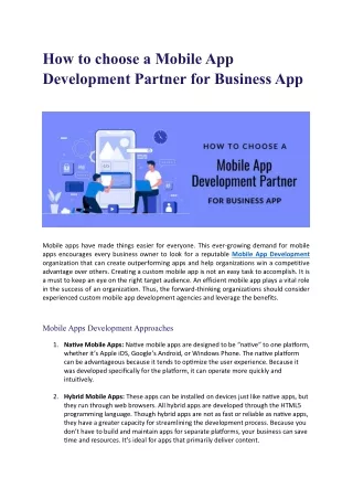 How to choose a Mobile App Development Partner for Business App