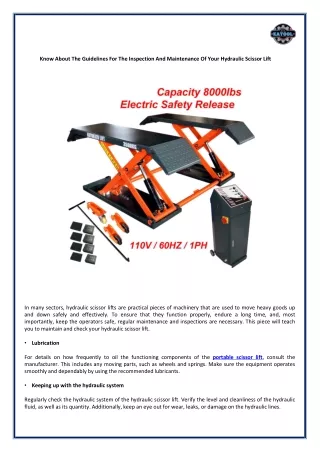 Know About The Guidelines For The Inspection And Maintenance Of Your Hydraulic Scissor Lift