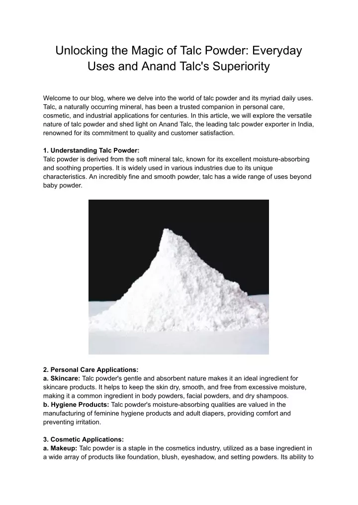 PPT - Unlocking the Magic of Talc Powder_ Everyday Uses and Anand Talc 